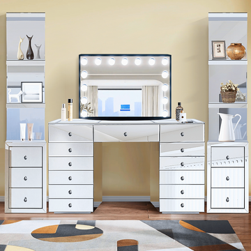 Monaco Mirror Vanity Station with Shelving Towers