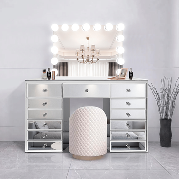 Soho Full-Mirror Hollywood Vanity with Quilted Stool